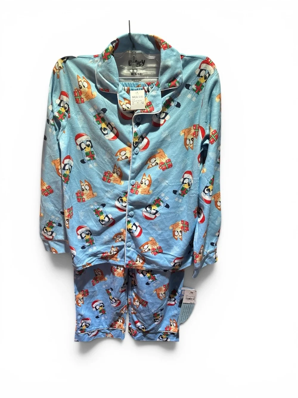 Light Blue Kids Holiday Dog Print Pajama Set- Blue